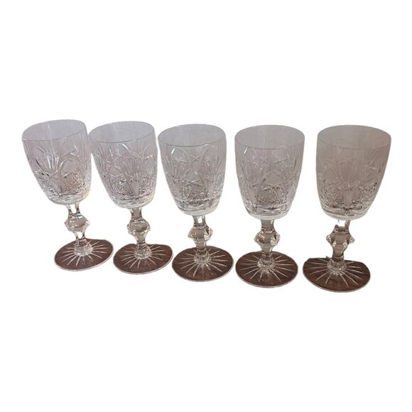 Other - 5 Crystal Cordial Goblets, Faceted Stem, 6.5 Inches Tall